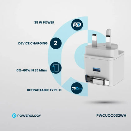 Powerology Dual Port | Retractable GaN Charger