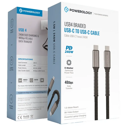 Powerology 240W USB4 Braided USB-C to USB-C Cable