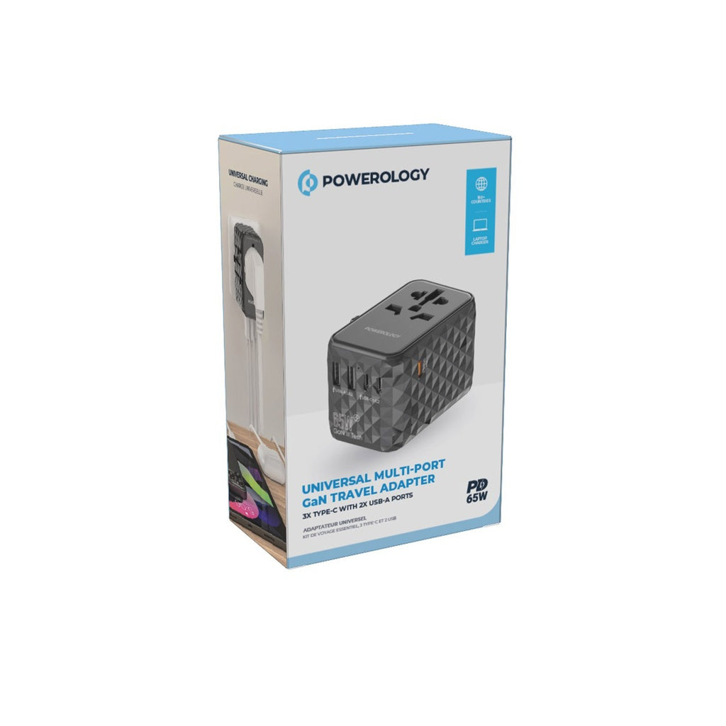 Powerology Universal Multi-Port Travel Adapter With 3 Type-C Transpare ...