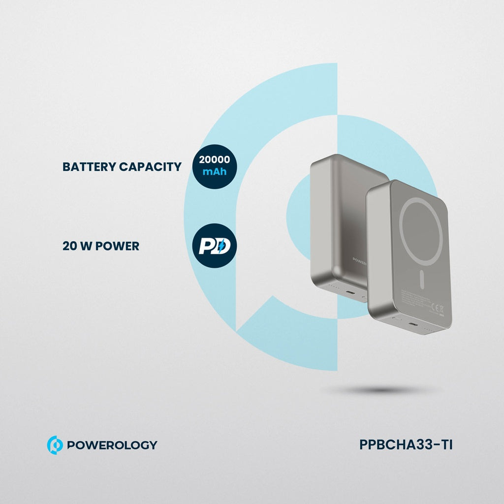 Powerology Spetano 20000mAh Magsafe Aluminum Power Bank PD 20W