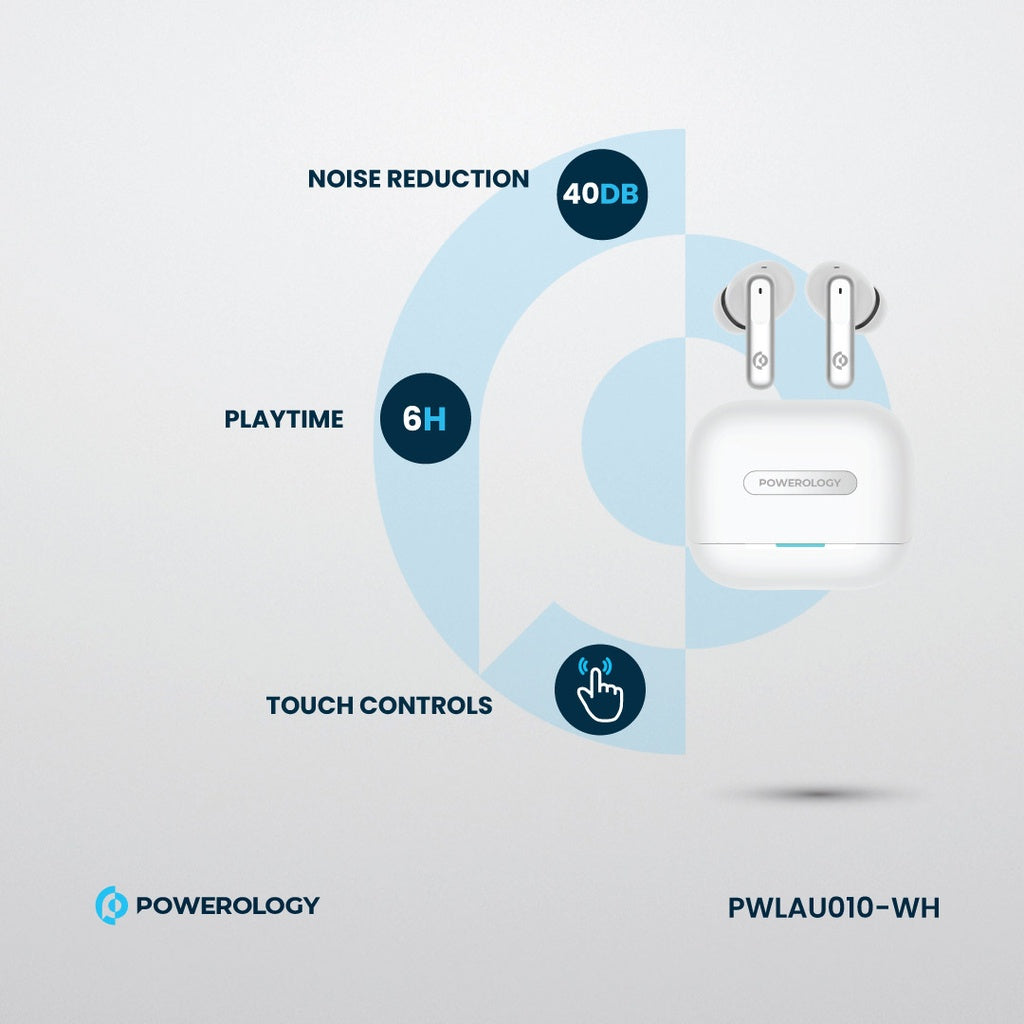 Powerology 6 Mic Hybrid ANC + ENC True Wireless Buds