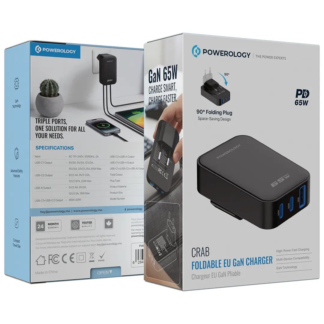 Powerology CRAB FOLDABLE EU GaN CHARGER-Black