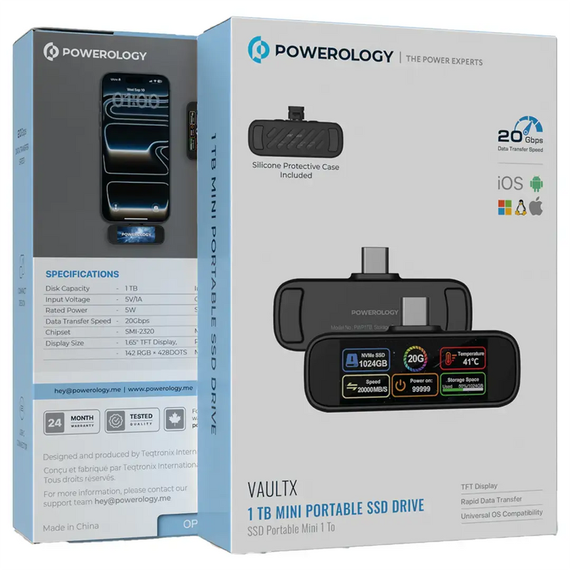 Powerology Vaultx 1 TB Mini Portable SSD Drive