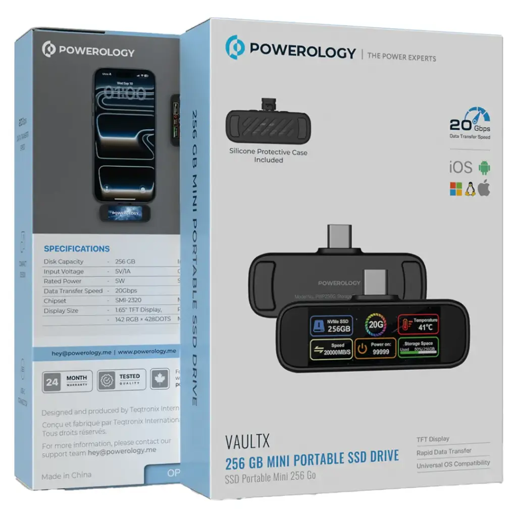 Powerology Vaultx 256 GB Mini Portable SSD Drive