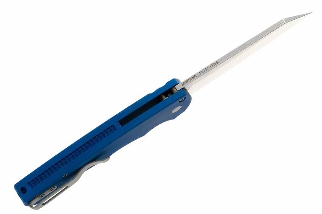 Pro-Tech Malibu Reverse Tanto - Blue Handle - Stonewashed MagnaCut Blade