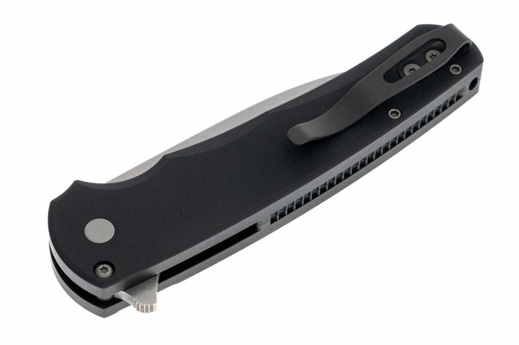 Pro-Tech Malibu Wharncliffe - Black Handle - Stonewashed Blade