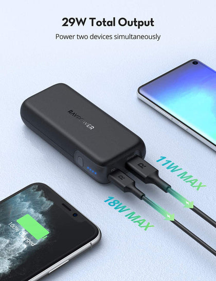 RAVPOWER RP-PB186 10000mAh PD Pioneer 20W 2-Port Portable Charger