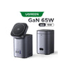 شاحن سطح مكتبي سريع من UGREEN 65W 2 في 1 GaN UK (رمادي فضائي)