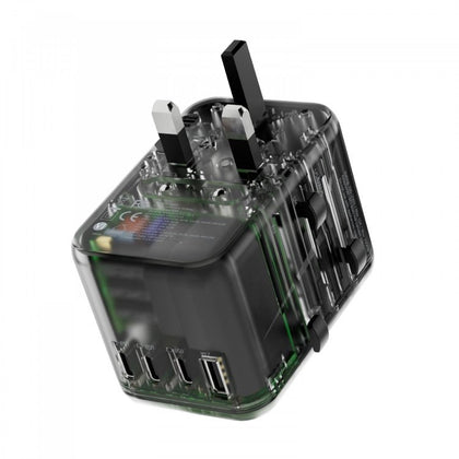Powerology Universal Multi-Port Travel Adapter  With 4 Type-C Grey