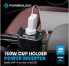 Powerology 150W Cup Holder Power Inverter Dual USB-C & USB-A QC3.0