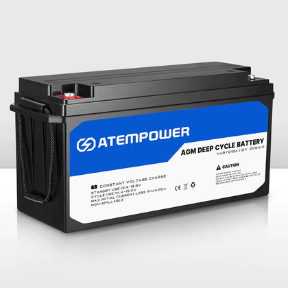Atem Power 200Ah 12V AGM Deep Cycle Battery Portable Sealed