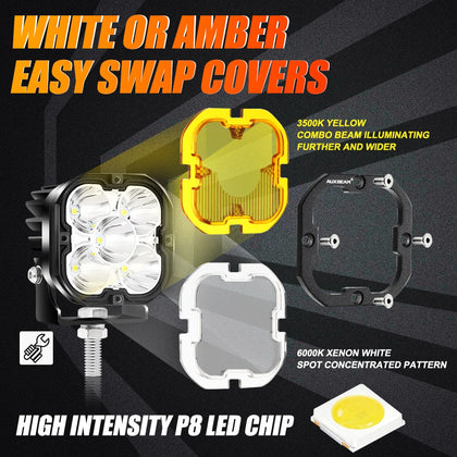 3 Inch 80w 9600lm Led Pods Lights White&yellow With Dual A-pillar Mounting Bracket For Ford Bronco 2/4 Door 2021 2022