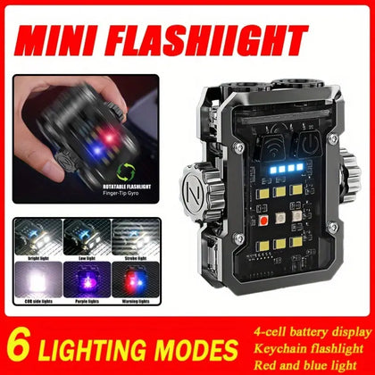 Dual Light Source Mini Work Light, Red And Blue Keychain Light, Pocket Flashlight, Rechargeable Super Bright LED 6 Modes Outdoor Hiking Flashlamp