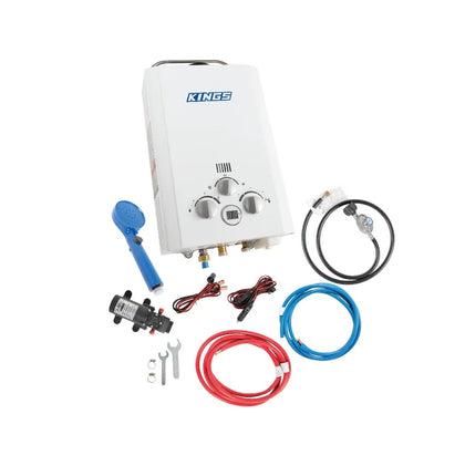 Kings Portable Gas Hot Water System | Camping Shower Water Heater | Tankless | Inc. Pump