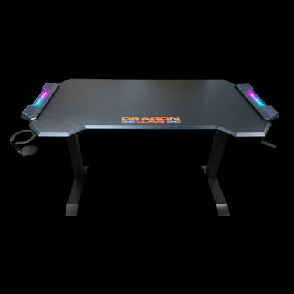 Dragon War GT-010 RGB Gaming Desk (RGB VERSION), I Shaped Leg (Black) BLACK Melamine Board / Carbon Fiber Board