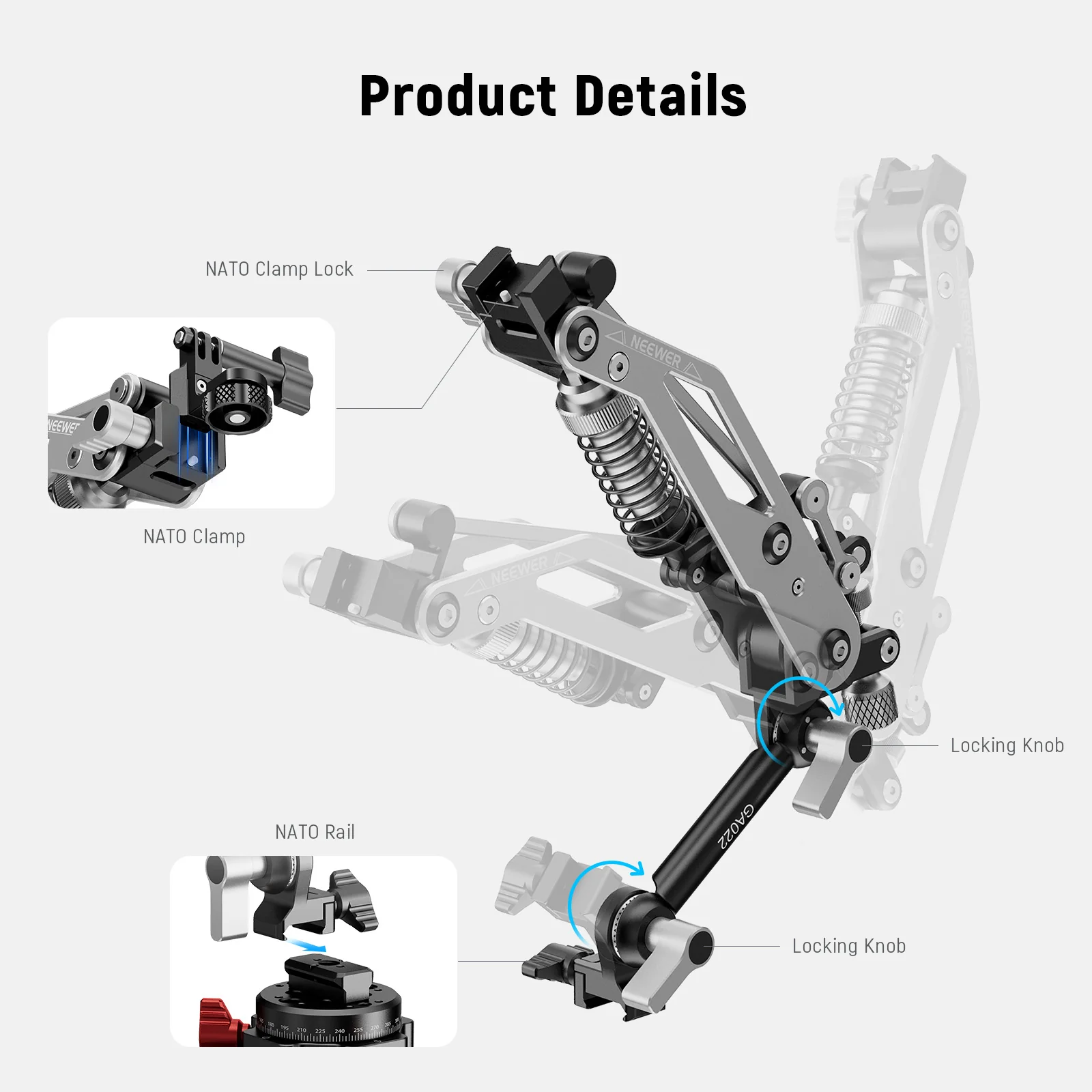 Neewer SHOCK ABSORBER ARM FOR POCKET 3，ACTION 5，GOPRO 13 GA022
