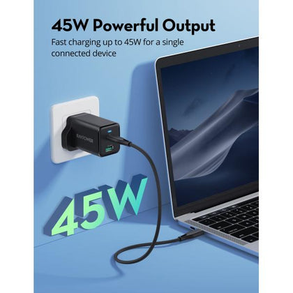 RAVPower - PD 45W2-Port Wall Charger Black