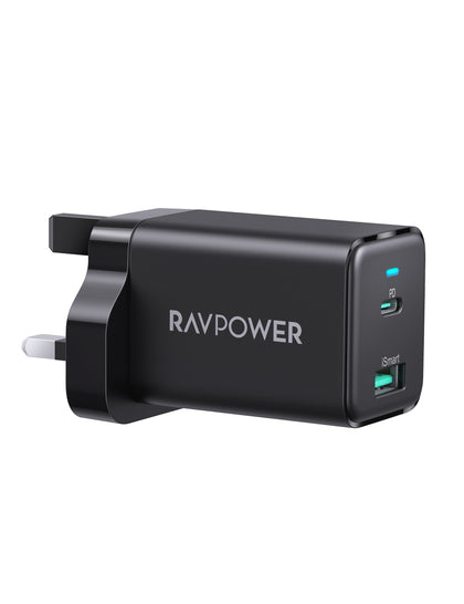 RAVPower - PD 45W2-Port Wall Charger Black