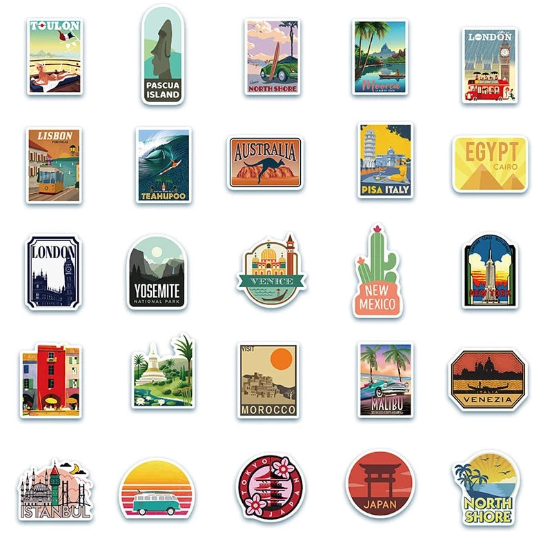 City Sticker Examples City & Landscapes Sticker Pack (50 Pcs) – Campnsea