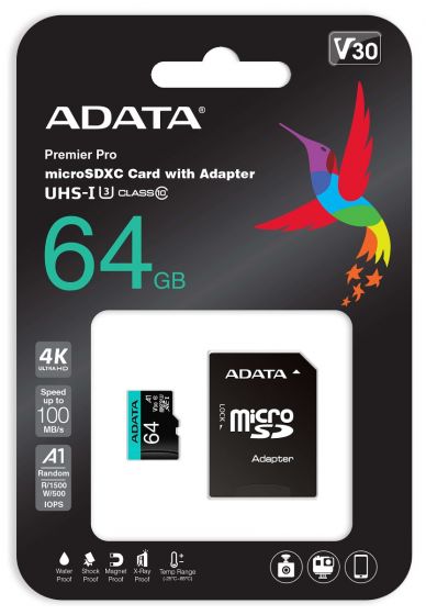 Adata - 64GB UHS-I U3 V30S(R100MB/S)W/1 ADAPTER