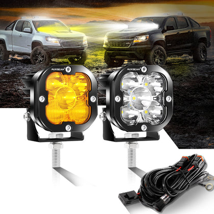 Auxbeam - 3 inch 80W 9600LM WHITE 6000K&YELLOW 3500K LED Pods Lights With Front Bumper Fog Light
