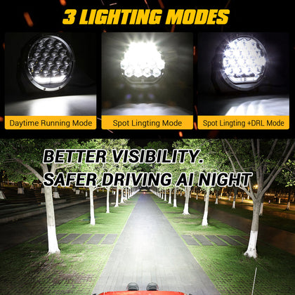 Auxbeam - 7 Inch 178W Round off road light Spot Beam LED Driving Lights With Dual Control Switch