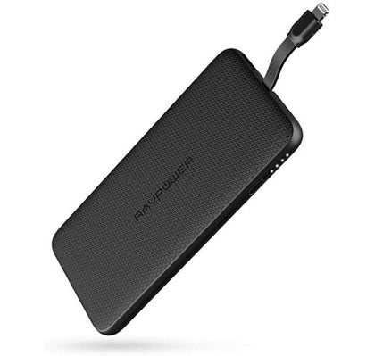 RAVPower - Portable Charger 10000mAh with Built-in Lighting Cable