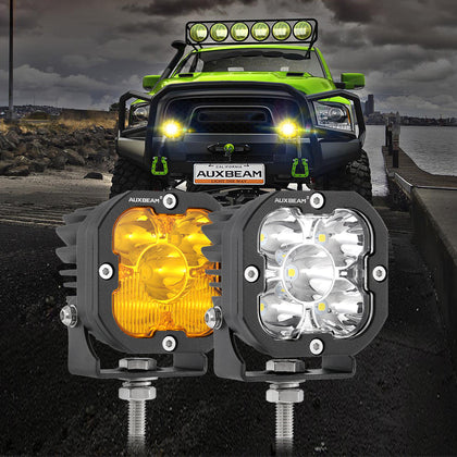 Auxbeam - 3 inch 80W 9600LM WHITE 6000K&YELLOW 3500K LED Pods Lights With Front Bumper Fog Light