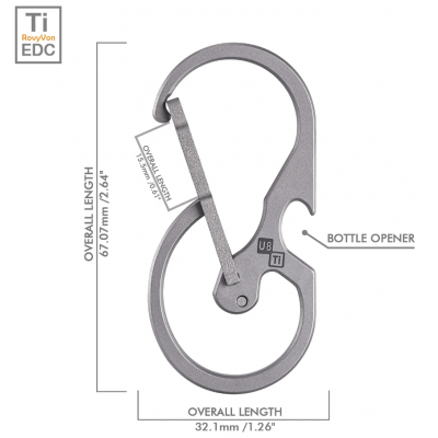 Rovyvon -  U8 Titanium Keychain Carabiner - Bottle Opener