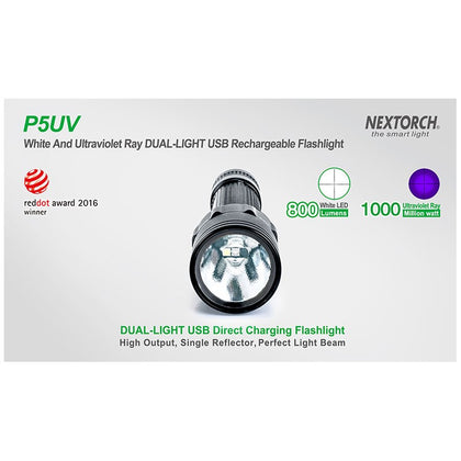 Nextorch - P5UV light (800 lumen & USB Rechargeable)