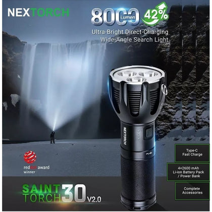 Nextorch - Saint Torch 30 V2.0 Ultra-Bright Flashlight 8000 Lumens