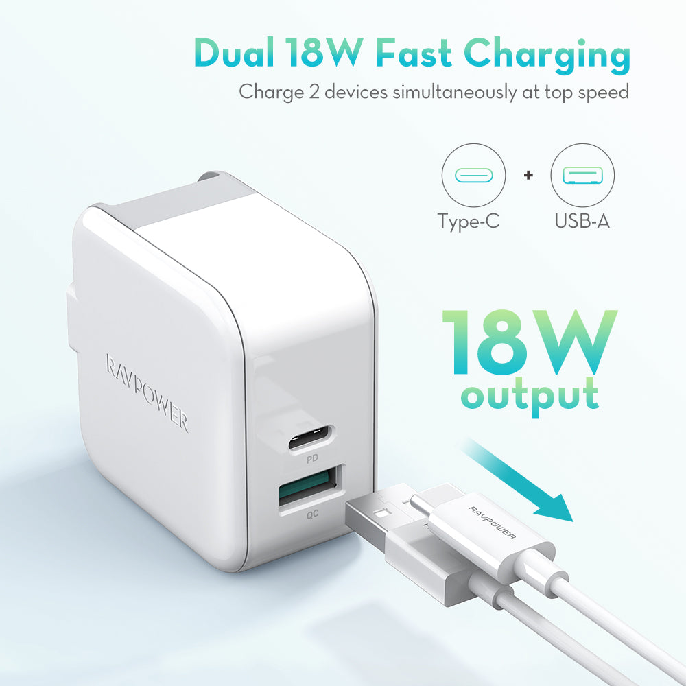RAVPower - Dual Port 18W Wall Charger